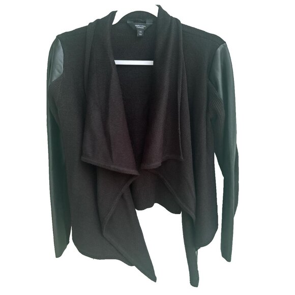 Vera Wang Cardigan Womens XS Black Faux Leather Minimalist Chic - Picture 1 of 8